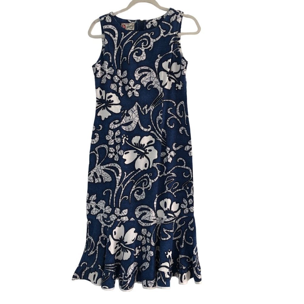 Vintage Hawaiian Original Hilo‎ Haittee Dress Size 6 -8 Blue Flowers Tropical